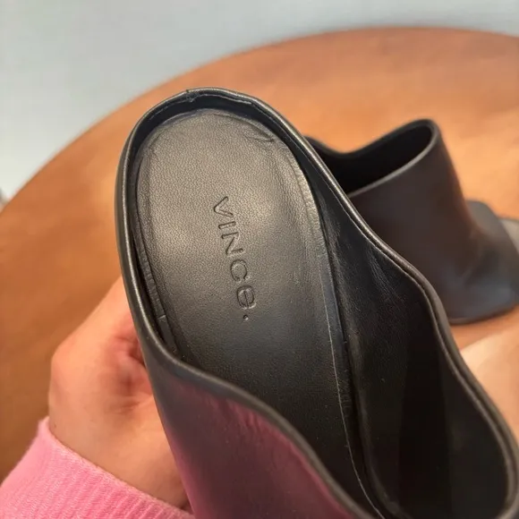 Vince Aloea Black Leather Heeled Mules, Size 10