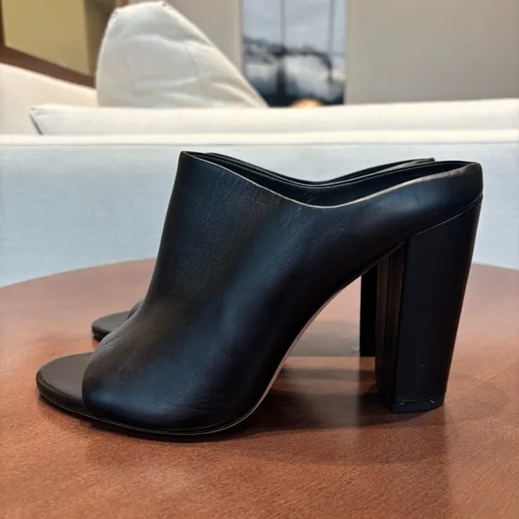 Vince Aloea Black Leather Heeled Mules, Size 10