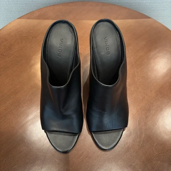 Vince Aloea Black Leather Heeled Mules, Size 10