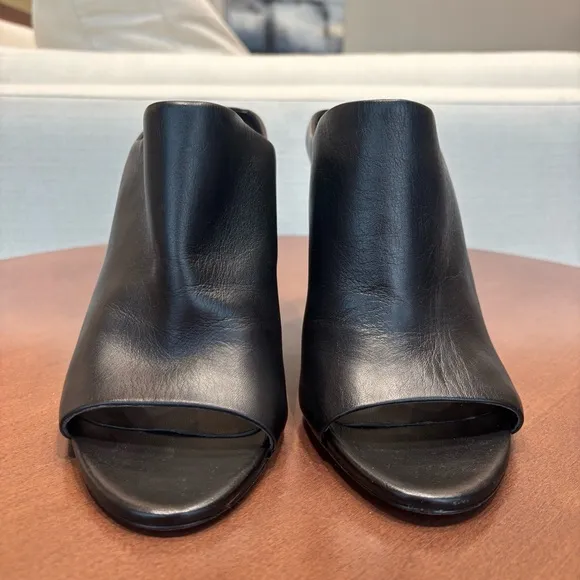 Vince Aloea Black Leather Heeled Mules, Size 10