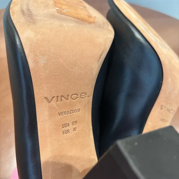 Vince Aloea Black Leather Heeled Mules, Size 10
