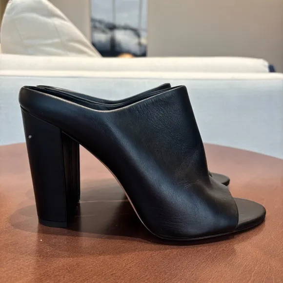 Vince Aloea Black Leather Heeled Mules, Size 10