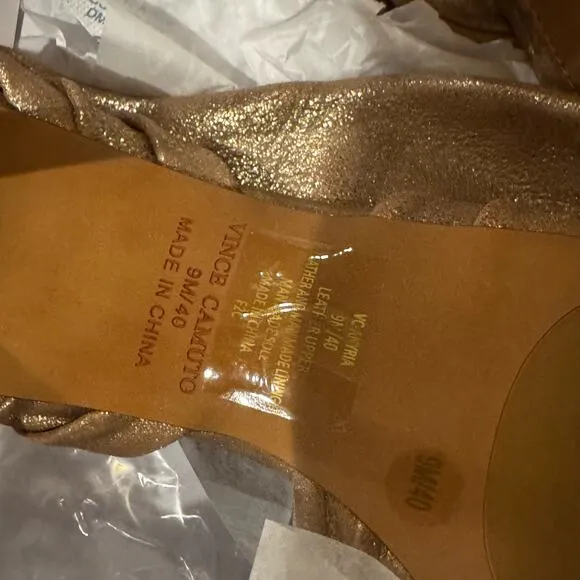 Vince Camuto Anyria Slingback Heels Beige Egyptian Gold Metallic Size 9M NWB