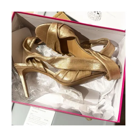 Vince Camuto Anyria Slingback Heels Beige Egyptian Gold Metallic Size 9M NWB