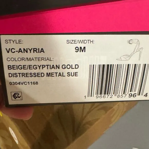 Vince Camuto Anyria Slingback Heels Beige Egyptian Gold Metallic Size 9M NWB