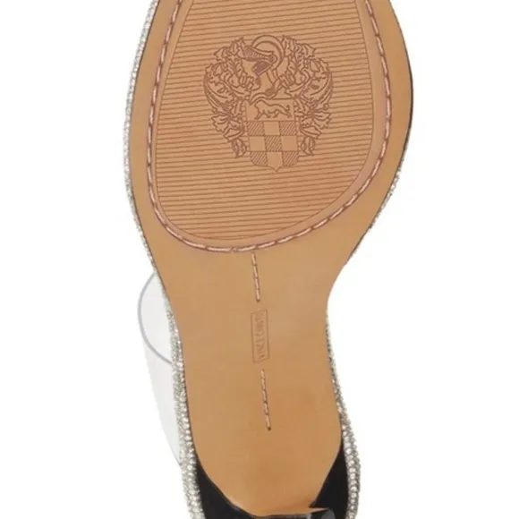 Vince Camuto Arensha clear strap, black suede lining and heel Mules 9 NWB