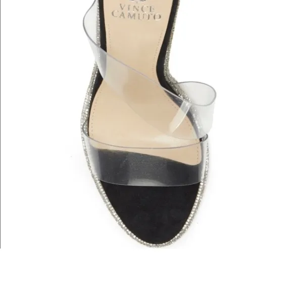 Vince Camuto Arensha clear strap, black suede lining and heel Mules 9 NWB