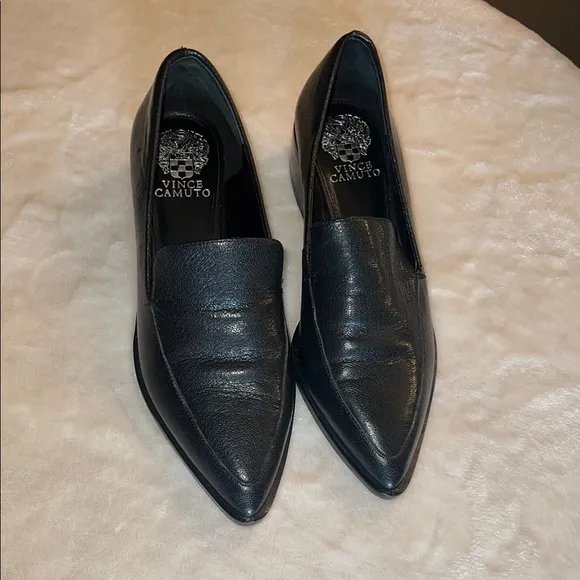 Vince Camuto Black Leather Loafer with Pointed Toe