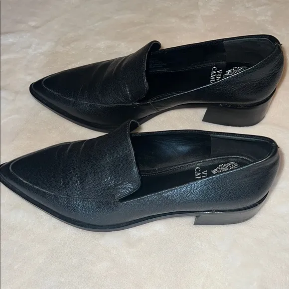 Vince Camuto Black Leather Loafer with Pointed Toe