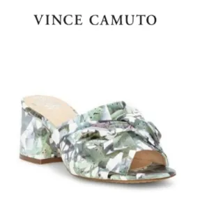VINCE CAMUTO Knotted Bow Waxed Floral Textile Mule Sandal NEW