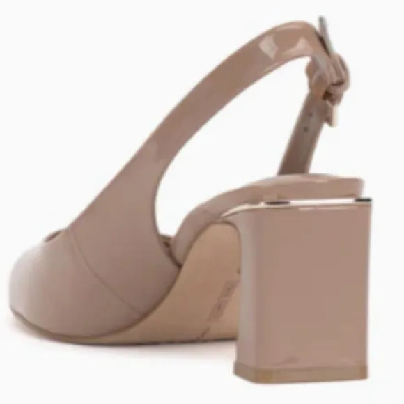 VINCE CAMUTO Patent Leather Hamden Slingback Heels in Chai Latte