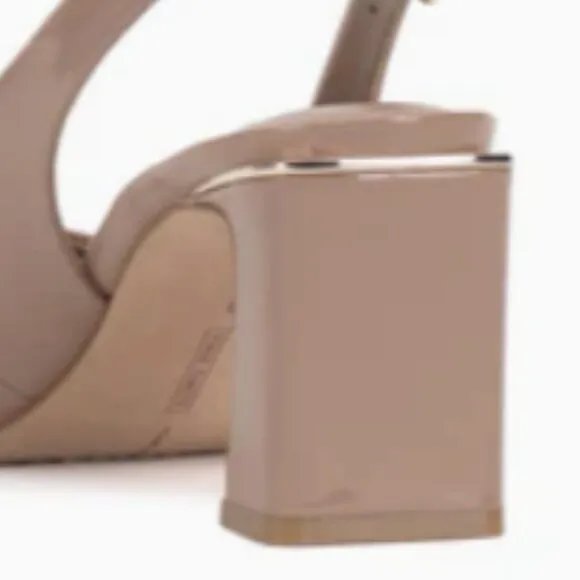 VINCE CAMUTO Patent Leather Hamden Slingback Heels in Chai Latte
