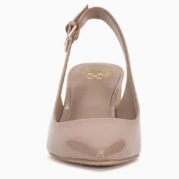 VINCE CAMUTO Patent Leather Hamden Slingback Heels in Chai Latte