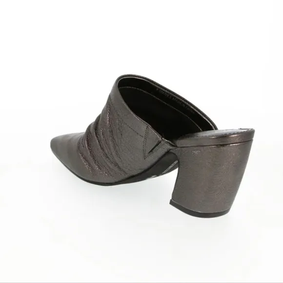 Vince Camuto Silver Mules with Chunky Heel and Ruched Vamp