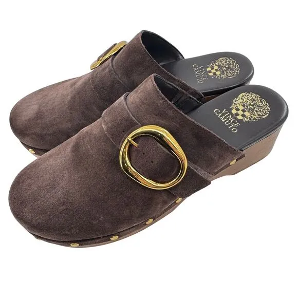 Vince Camuto Women's Brown Suede Canzenee Buckle Clogs Size 9