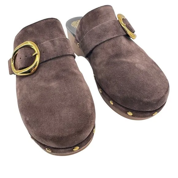 Vince Camuto Women's Brown Suede Canzenee Buckle Clogs Size 9