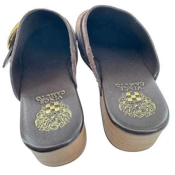 Vince Camuto Women's Brown Suede Canzenee Buckle Clogs Size 9