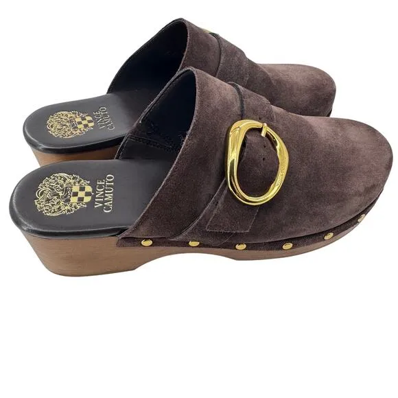 Vince Camuto Women's Brown Suede Canzenee Buckle Clogs Size 9