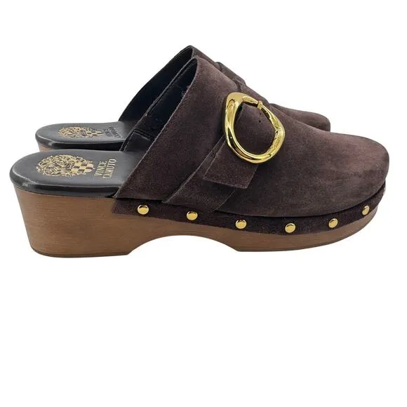 Vince Camuto Women's Brown Suede Canzenee Buckle Clogs Size 9