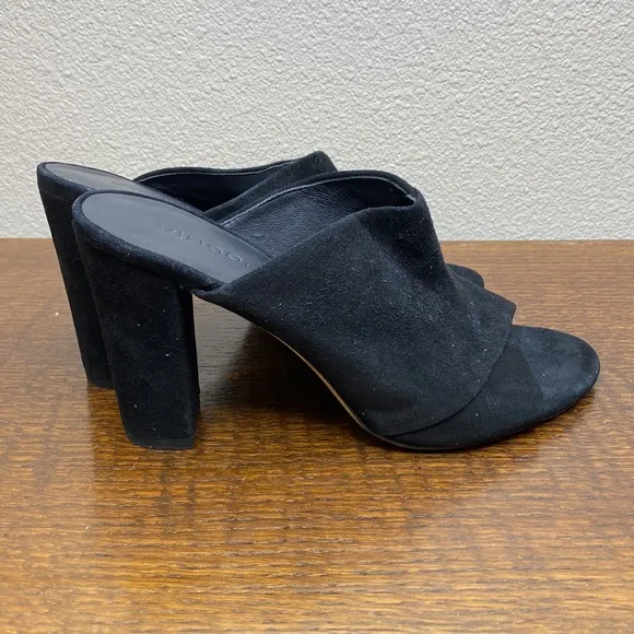 Vince Heath Black Suede Cross Strap Mule Sandal Size 8.5