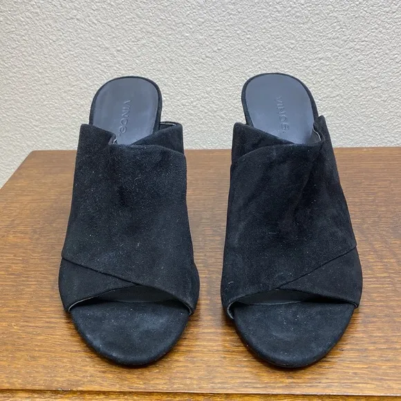 Vince Heath Black Suede Cross Strap Mule Sandal Size 8.5