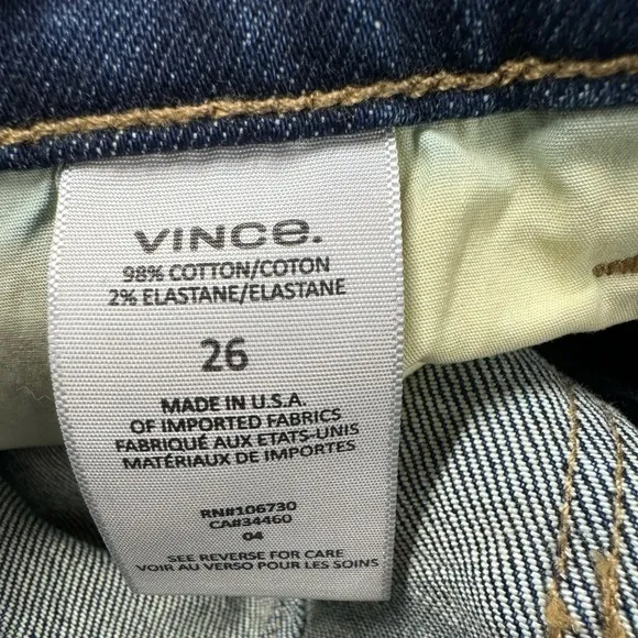 VINCE High Rise Utility Trouser Jeans Dark Wash 26