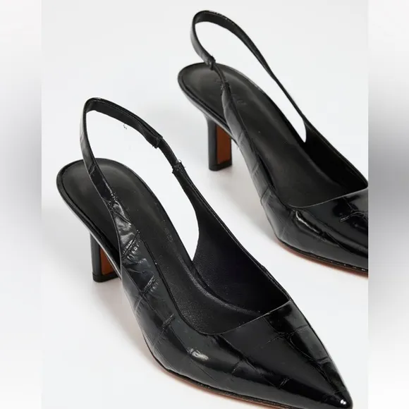 Vince Patrice Croco Slingback Heels - Black