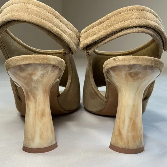 Vince Quest Suede Sandal Slingback Heels 3.5”, Women’s 9 Taupe/Tan