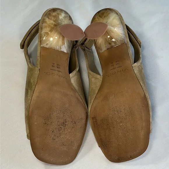 Vince Quest Suede Sandal Slingback Heels 3.5”, Women’s 9 Taupe/Tan