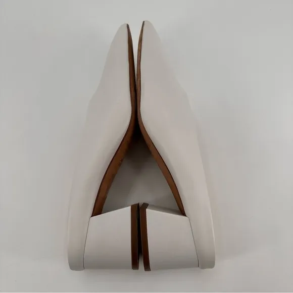Vince. White Leather Pointed Toe Slip On Mules Chunky Block Heels 38.5 US 8.5