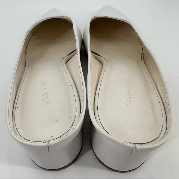 Vince. White Leather Pointed Toe Slip On Mules Chunky Block Heels 38.5 US 8.5