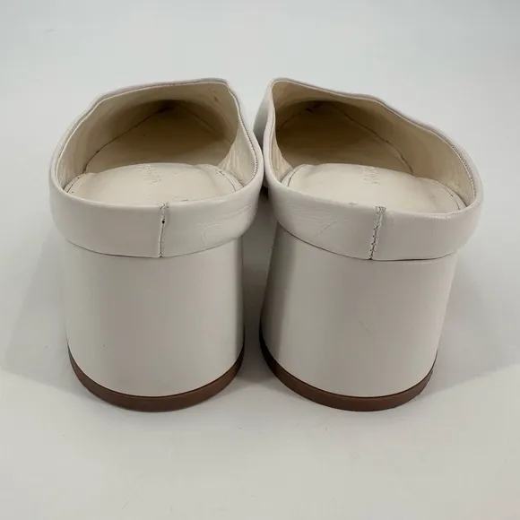 Vince. White Leather Pointed Toe Slip On Mules Chunky Block Heels 38.5 US 8.5