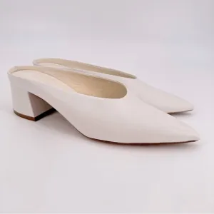 Vince. White Leather Pointed Toe Slip On Mules Chunky Block Heels 38.5 US 8.5