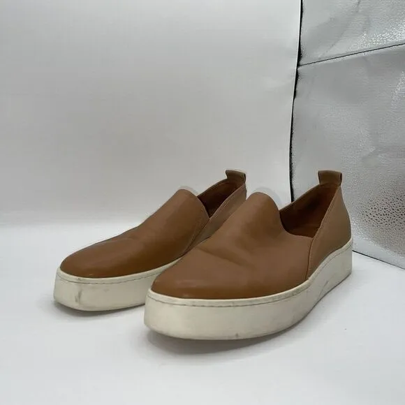 Vince Women's Saxon 2 Slip-On Sneaker Leather Brown Caramel 7 Quiet‎ Luxury