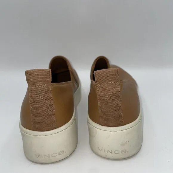 Vince Women's Saxon 2 Slip-On Sneaker Leather Brown Caramel 7 Quiet‎ Luxury