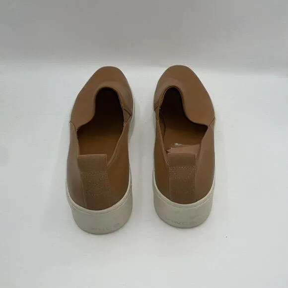 Vince Women's Saxon 2 Slip-On Sneaker Leather Brown Caramel 7 Quiet‎ Luxury