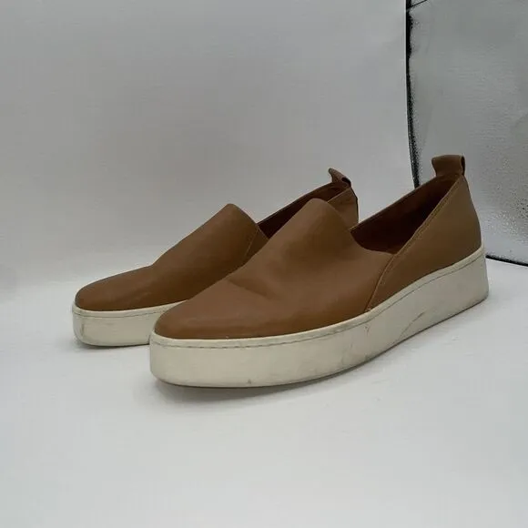 Vince Women's Saxon 2 Slip-On Sneaker Leather Brown Caramel 7 Quiet‎ Luxury