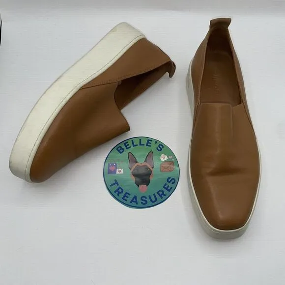 Vince Women's Saxon 2 Slip-On Sneaker Leather Brown Caramel 7 Quiet‎ Luxury