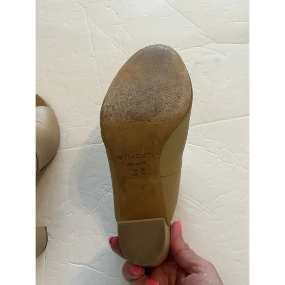Vince Z4544 Womens Nude Hanna Leather Block-Heel Mules Sandals Size 9M EU 39