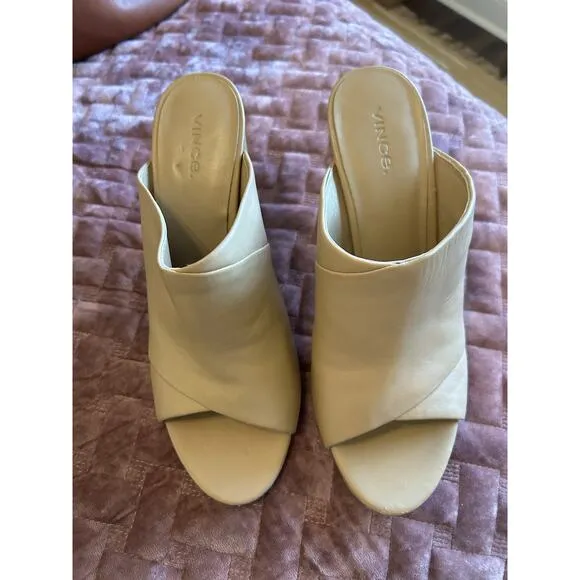 Vince Z4544 Womens Nude Hanna Leather Block-Heel Mules Sandals Size 9M EU 39