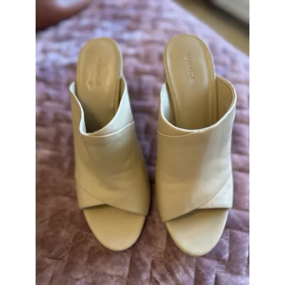 Vince Z4544 Womens Nude Hanna Leather Block-Heel Mules Sandals Size 9M EU 39