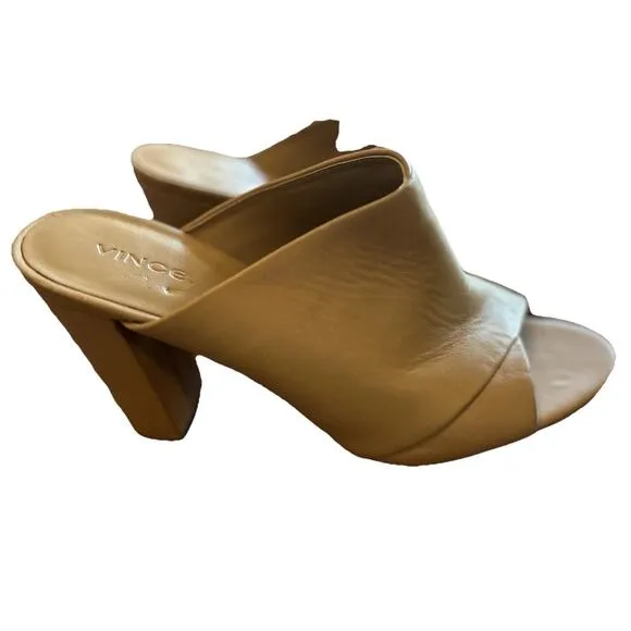Vince Z4544 Womens Nude Hanna Leather Block-Heel Mules Sandals Size 9M EU 39