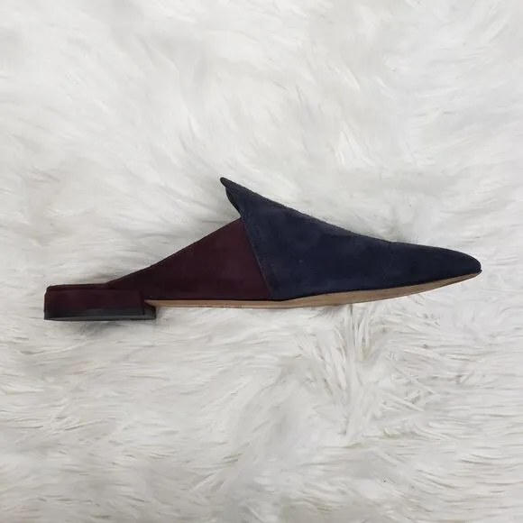 Vince Darby Mules Made in Italy Suede Leather Point Toe Navy Red Color Block 5.5