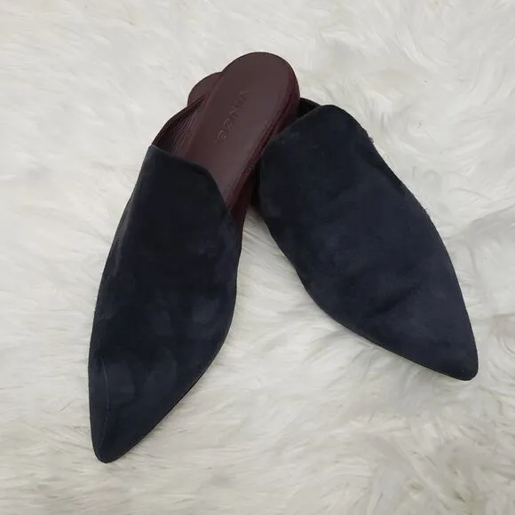 Vince Darby Mules Made in Italy Suede Leather Point Toe Navy Red Color Block 5.5