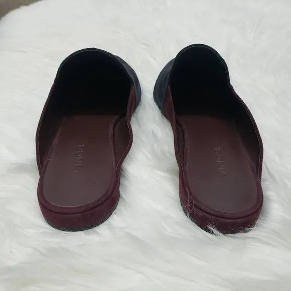 Vince Darby Mules Made in Italy Suede Leather Point Toe Navy Red Color Block 5.5