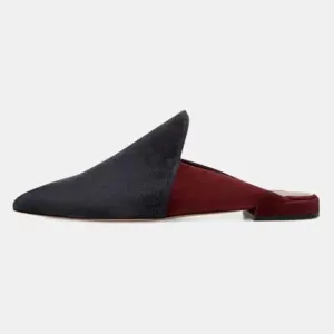 Vince Darby Mules Made in Italy Suede Leather Point Toe Navy Red Color Block 5.5