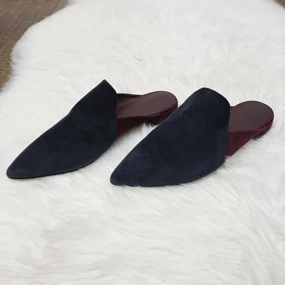 Vince Darby Mules Made in Italy Suede Leather Point Toe Navy Red Color Block 5.5