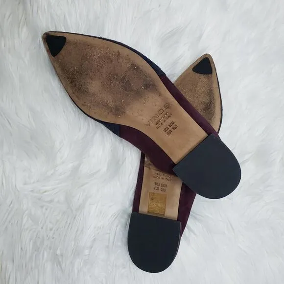 Vince Darby Mules Made in Italy Suede Leather Point Toe Navy Red Color Block 5.5