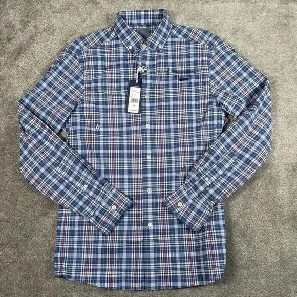 Vineyard Vines Harbor Shirt Mens XS‎ Blue Plaid Performance Vented Classic Fit
