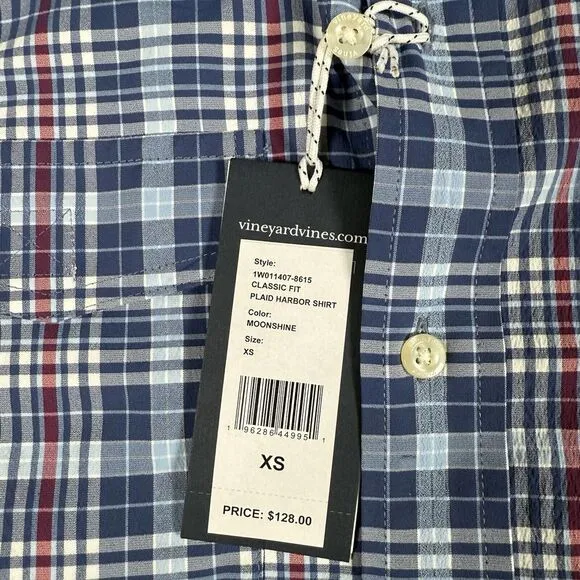 Vineyard Vines Harbor Shirt Mens XS‎ Blue Plaid Performance Vented Classic Fit